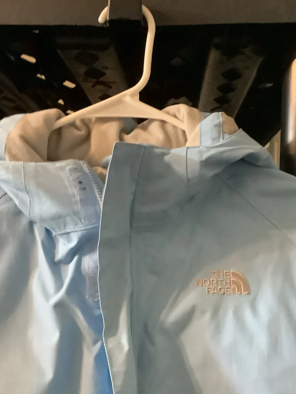 The North Face Light Blue and White Hooded‎ ski Jacket